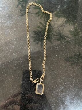 Gold tone Necklace with Rectangular Crystal like  Pendant - Women Jewelry